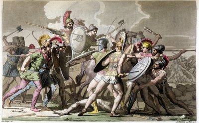 Taistele Patrokluksen ruumiista (Troijan sota) - Ferrarion ""The Ancient and Modern Costume" -elokuvassa, toim. Milano tekijältä Giulio Ferrario