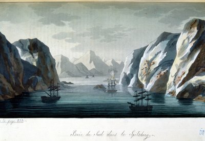 Southern Bay Spitzbergissä, Norjassa - Jules Ferrarion "" Vanha ja moderni puku" -julkaisussa, toim. Milano tekijältä Giulio Ferrario