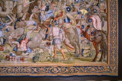 Flanderin kuvakudos. Sarja Scipion teot: Zaman taistelu. Sarjakuvapiirtäjä Giulio Romano. Balthasar van Vlierdenin (?) ateljee, Bryssel. 1523-1532. Yksityiskohta. tekijältä Giulio Romano
