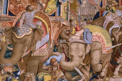 Flanderin kuvakudos. Sarja Scipion teot: Zaman taistelu. Sarjakuvapiirtäjä Giulio Romano. Balthasar van Vlierdenin (?) ateljee, Bryssel. 1523-1532. Yksityiskohta. tekijältä Giulio Romano