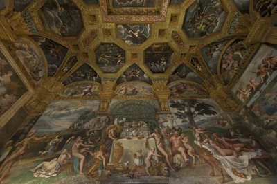 Freskoyksityiskohta Amorin ja Psychen kammiosta, 1526-1534 tekijältä Giulio Romano