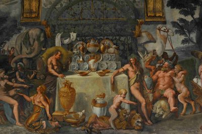 Freskoyksityiskohta Amorin ja Psychen kammiosta, 1526-1534 tekijältä Giulio Romano