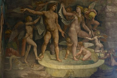Freskoyksityiskohta Amorin ja Psychen kammiosta, 1526-1534 tekijältä Giulio Romano