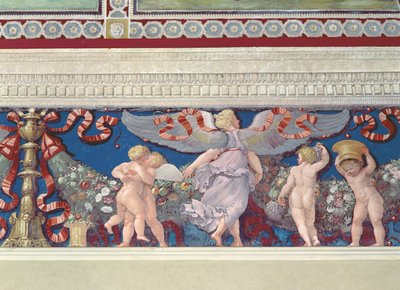 Friisi Camera con Fregio di Amorinin Camera con Fregio di Amorinin kammiosta Friisin yksityiskohta painivista kuppiloista, 1520-luvun fresko tekijältä Giulio Romano