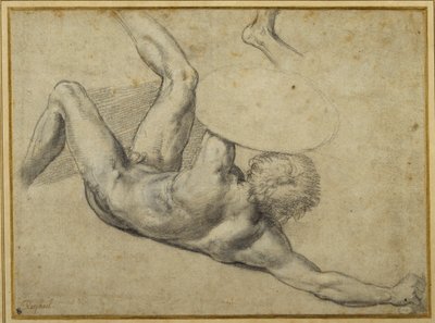 Tutkimus "Konstantinuksen taistelussa" kaatuneelle soturille, Sala di Costantino (musta liitu valkoisella paperilla) tekijältä Giulio Romano