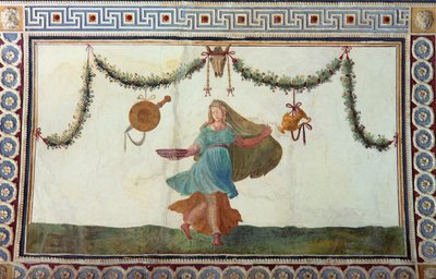 Camera con Fregio di Amorini Amorinin kammio Amorinin friisi yksityiskohta katosta, jossa on kulhoa pitelevä nainen, 1520-luvun fresko. tekijältä Giulio Romano