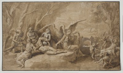Venus suree Adonisin kuolemaa tekijältä Giulio Romano