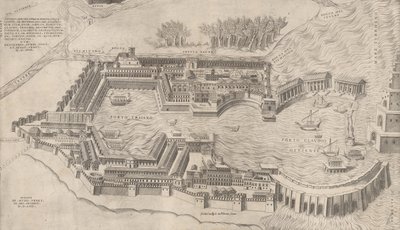 Roomalaisen loiston peili: Lintuperspektiivi Rooman satamasta, 1554, 1554. tekijältä Giulio de Musi