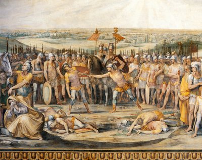 Taistelu Horatiin ja Curiatiin välillä, kirjoittanut Giuseppe Cesari (1568-1640), fresko, Horatiin ja Curiatiin sali, palatsin konservatoriot, Rooma, Rooman kuningaskunta, Italia tekijältä Giuseppe Cesari