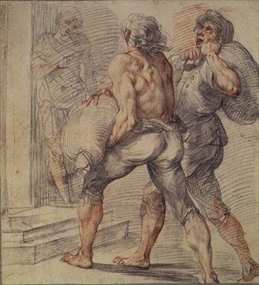 Study of Tax Collectors, n. 1591-1593 (harmaa ja punainen liitu paperilla) tekijältä Giuseppe Cesari