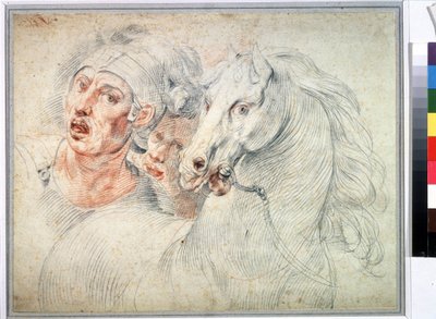 Hevosen ja kahden sotilaan tutkimus. Giuseppe Cesarin (1568-1640) Sanguine 1600-luvun Pushkin-museo, Moskova tekijältä Giuseppe Cesari