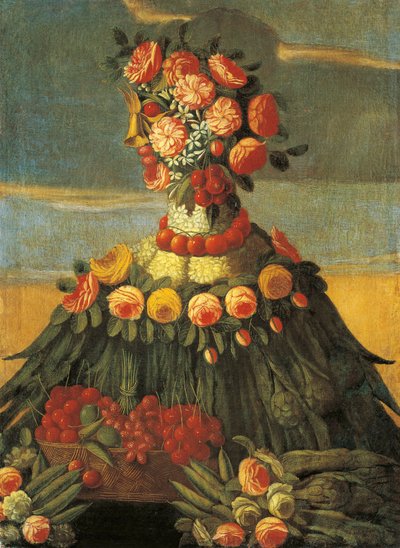 Italia, Firenze, kevät, kori kirsikoita kukilla tekijältä Giuseppe (follower of) Arcimboldo
