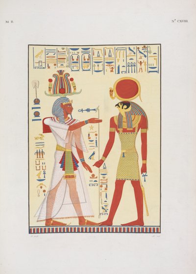 Menphtah II, Ramses II:n seuraaja, kuvitus teoksesta "Egyptin ja Nubian monumentit...", kirjoittanut Ippolito Rosellini tekijältä Giuseppe Angelelli