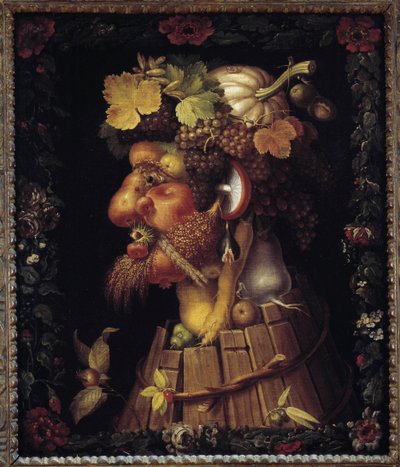 Syksy. Allegoria vuodenajoista. Giuseppe Arcimboldon (1527-1593) maalaus. Louvren taidemuseo tekijältä Giuseppe Arcimboldo