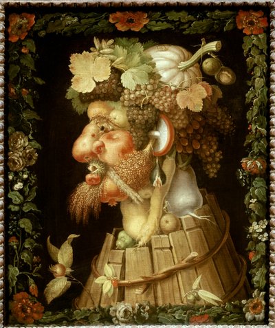 Giuseppe Arcimboldon (1527-1593) syysmaalaus 1500-luvun aurinko. 0,76x0,63 m - Syksy. Giuseppe Arcimboldon (1527-1593) maalaus tekijältä Giuseppe Arcimboldo
