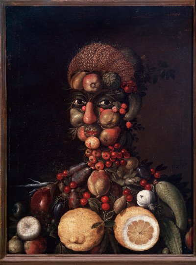 Hedelmistä ja vihanneksista tehty ihmishahmo (maalaus tekijältä Giuseppe Arcimboldo