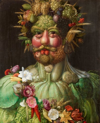 Italian kieli: keisari Rudolf II Vertumnuksena.  Habsurgin Rudolf II Vertumnuksena. tekijältä Giuseppe Arcimboldo