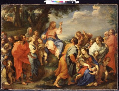 ""Vuorisaarna: Jeesus Kristus saarnaa kaikkien opetuslastensa edessä"" Giuseppe Bartolomeo Chiarin (1654-1727) maalaus Mikhail Kroshitskyn taidemuseo, Sevastopol (Sevastopol) Ukraina tekijältä Giuseppe Bartolomeo Chiari