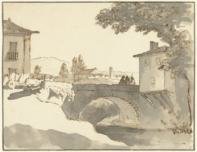 Kylänäkymä Alcobaçassa Portugalissa tekijältä Giuseppe Bernardino Bison (possibly)