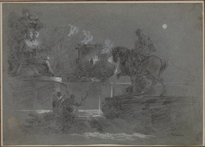 Monumentaalinen veistos kuutamoisessa puistossa tekijältä Giuseppe Bernardino Bison