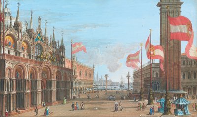 Näkymä Pyhän Markuksen aukiolle, Venetsiaan, Palazzo Ducalen ja Campanilen kanssa, 1828 tekijältä Giuseppe Borsato