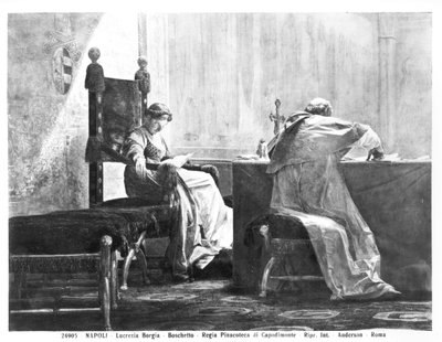 Lucrezia Borgia (1480-1519) ja hänen isänsä paavi Aleksanteri VI (1431-1503) tekijältä Giuseppe Boschetto