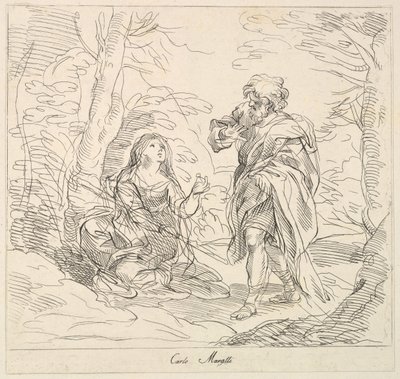 Dona asseguda i home barbut en un paisatge, 1740-1802. finlandès tekijältä Giuseppe Canale