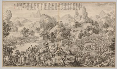 Breaking Through the Siege at Hesuin: Kapinallisten tukahduttamisen taistelukohtauksista..., n. 1765-17 tekijältä Giuseppe Castiglione