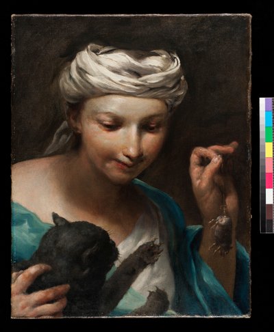 Tyttö kissan kanssa, ennen vuotta 1747 tekijältä Giuseppe Maria Crespi