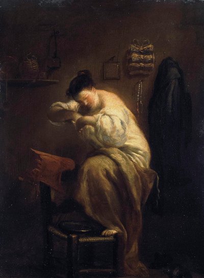 Nainen etsii kirppuja, 1710-luku. tekijältä Giuseppe Maria Crespi