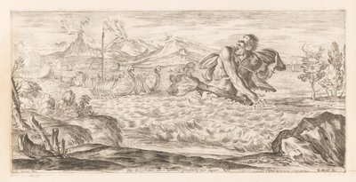 Polyphemus achtervolgt de vloot van Aeneas Täällä Polyphemus on läsnä, kauhistuneena, harppailee tasangon poikki (otsikko esineessä) Omzwervingen van Aeneas (sarjan nimi) L