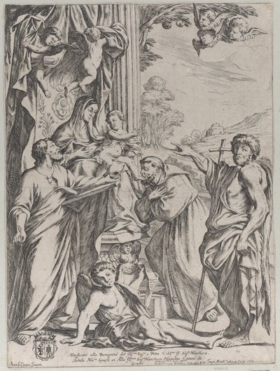 Neitsyt valtaistuimella kolmen pyhän kanssa, 1668. tekijältä Giuseppe Maria Mitelli