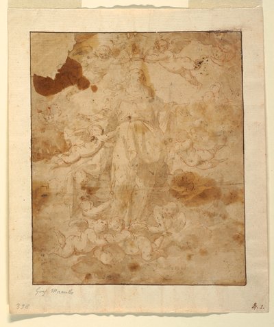 Piirustus, Neitsyt Marian taivaaseenastumisen opus, 1650-85. tekijältä Giuseppe Marullo