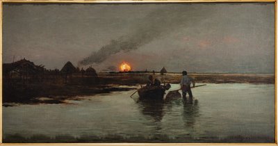 Kalastus auringonlaskun aikaan (öljy kankaalle) tekijältä Giuseppe Miti Zanetti