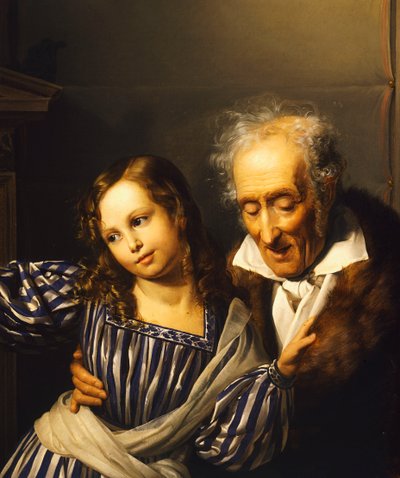 Vanha mies osoittaa Maria Luigian Herm tyttärentytärlleen, kirjoittanut Giuseppe Molteni, noin 1830, öljy kankaalle tekijältä Giuseppe Molteni