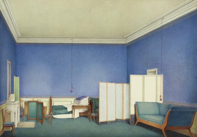 Parman Marie Louisen toisen aviomiehen, kenraali kreivi Adam Albert von Neippergin makuuhuone, akvarelli Giuseppe Naudin (1792-1872) tekijältä Giuseppe Naudin