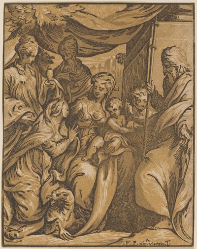 Neitsyt ja lapsi pyhien kanssa tekijältä Giuseppe Nicolo Vicentino, after Camillo Boccaccino