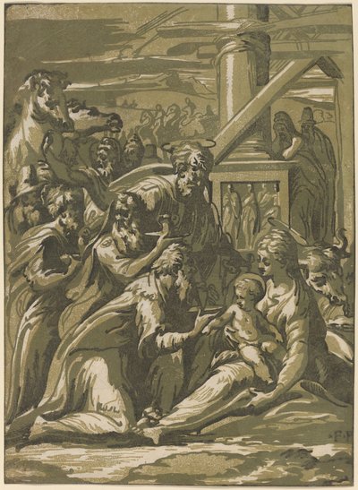 Maagien palvonta tekijältä Giuseppe Nicolo Vicentino, after Parmigianino