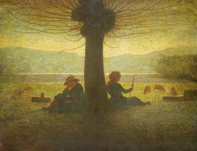 Paimen ja paimentar lepäävät puun alla, n. 1905 tekijältä Giuseppe Pellizza da Volpedo