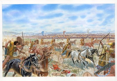 Megiddon taistelu egyptiläisten ja syro-kanaanilaisten välillä tekijältä Giuseppe Rava