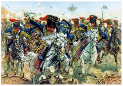 Krimin sota: Balaklavan taistelu 25/10/1854, englantilaisen ratsuväen hyökkäys - Krimin sota: englantilaisen ratsuväen hyökkäys Balaklavan taistelussa 25. lokakuuta 1854 - Kuvitus: Giuseppe Rava tekijältä Giuseppe Rava