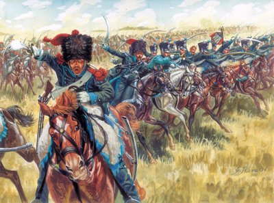 Ensimmäinen valtakunta: Suuren armeijan 16. hevosrykmentti - Ensimmäinen valtakunta: 16. ranskalainen kevyen ratsuväen rykmentti - Kuvitus: Giuseppe Rava tekijältä Giuseppe Rava