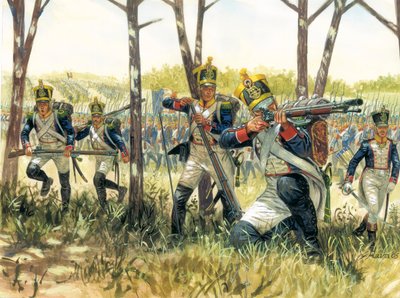 Ensimmäinen valtakunta: Ensimmäinen valtakunta: ranskalaiset Skirmish voltigeurs - Kuvitus: Giuseppe Rava tekijältä Giuseppe Rava