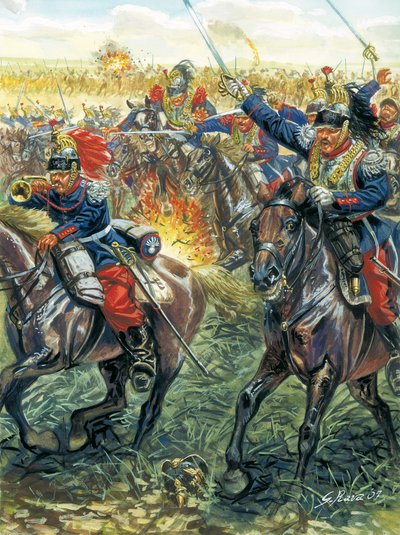 Saksalais-fanskalainen sota 1870 (ranskalais-preussilainen sota): ranskalaisten taistelulaivojen hyökkäys Froeschwiller Woerthin (Froeschwiller-Woerth) taistelussa 6/08/1870 - Saksalais-fanskalainen sota: Worthin (Reichshoffen tai Froschweiler) taistelu (1 tekijältä Giuseppe Rava