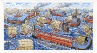 Gnaeus Pompeius Magnus voittaa kilikialaiset merirosvot taistelussa. tekijältä Giuseppe Rava