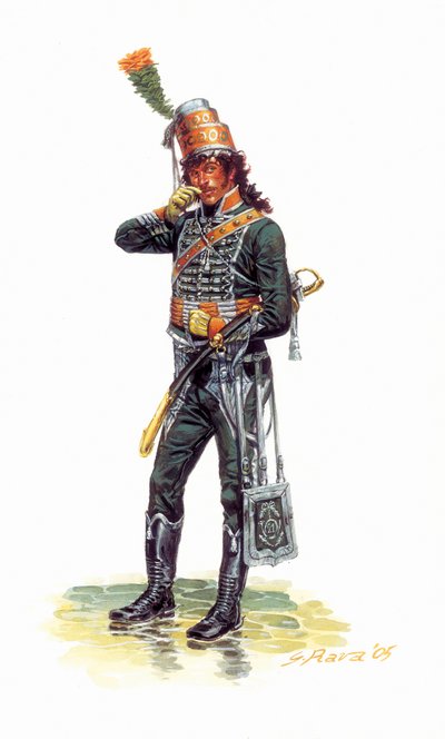 Joachim Muratin (1767-1815) muotokuva nuoresta sotilaasta metsästäjän univormussa - Muotokuva nuoresta Joachim Muratista metsästäjän univormussa - Kuvitus: Giuseppe Rava tekijältä Giuseppe Rava