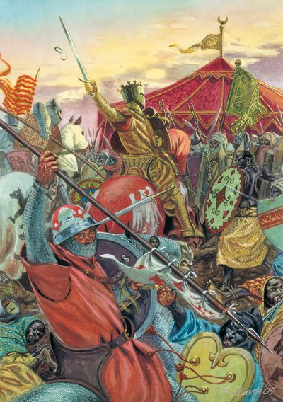 Reconquete of Spain: Navas de Tolosan taistelu 16/07/1212 kristittyjen ja maurien armeijan välillä - reconquista: Las Navas de Tolosan taistelu (Al-Uqabin taistelu) 16. heinäkuuta 1212 Kastilian kuningas Alfonso VIII:n joukkojen välillä, joihin liittyivät  tekijältä Giuseppe Rava