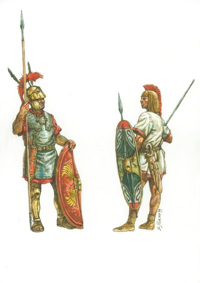 Roomalainen triarius ja Hannibalin espanjalainen jalkapallosotilas tekijältä Giuseppe Rava