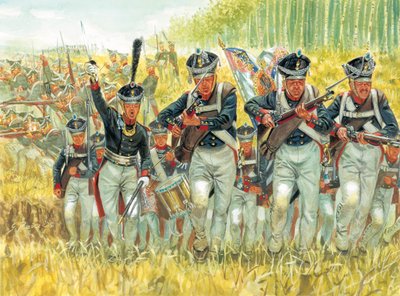 Venäjän kampanja: (1769-1821) vuonna 1812 - Ranskan hyökkäys Venäjälle: Venäjän keisarillinen jalkaväki Napoleon I:n suurta armeijaa vastaan. tekijältä Giuseppe Rava