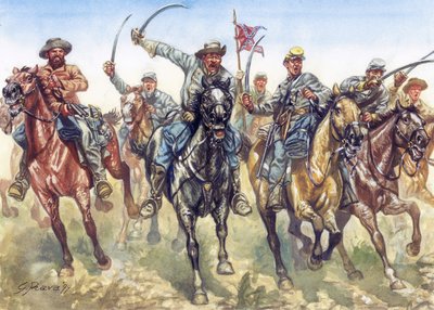 Secession War (1861-1865) - Amerikan sisällissota: Konfederaation ratsuväki hyökkää - Kuvitus: Giuseppe Rava tekijältä Giuseppe Rava
